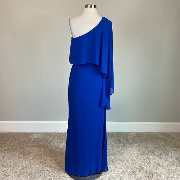 Colorful One Shoulder Chiffon Long Evening Gown Blue Size 2 Laundry Formal Dress - Picture 6 of 13